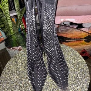 Black Rhinestone Stiletto Boots